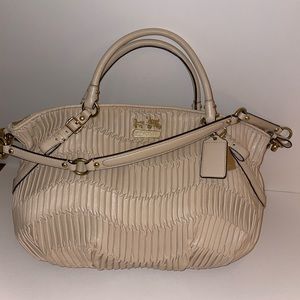 Coach F1182 Sophia Madison Beige Ruched Leather Large Tote Shoulder Bag